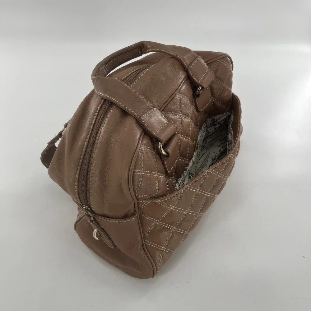 Barr + Barr New York Leather Quilted Satchel Crossbody‎ Tan Camel Bag Purse